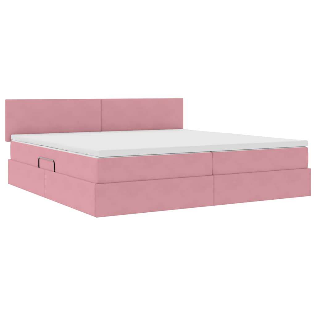 Opslag bed met matras met hoofdeinde Roze 200 x 200 cm Fluweel is nu te koop bij PeponiXL, paradijselijk wonen!