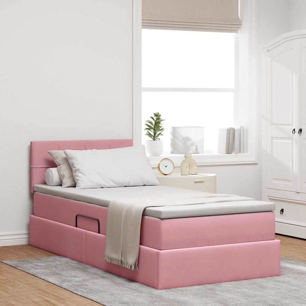 Opslag bed met matras met hoofdeinde Roze 90 x 190 cm Fluweel is nu te koop bij PeponiXL, paradijselijk wonen!