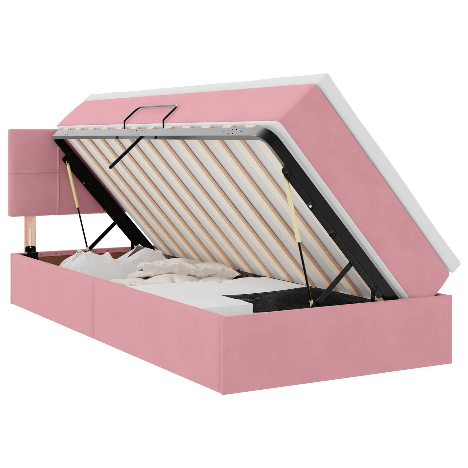 Opslag bed met matras met hoofdeinde Roze 90 x 190 cm Fluweel is nu te koop bij PeponiXL, paradijselijk wonen!