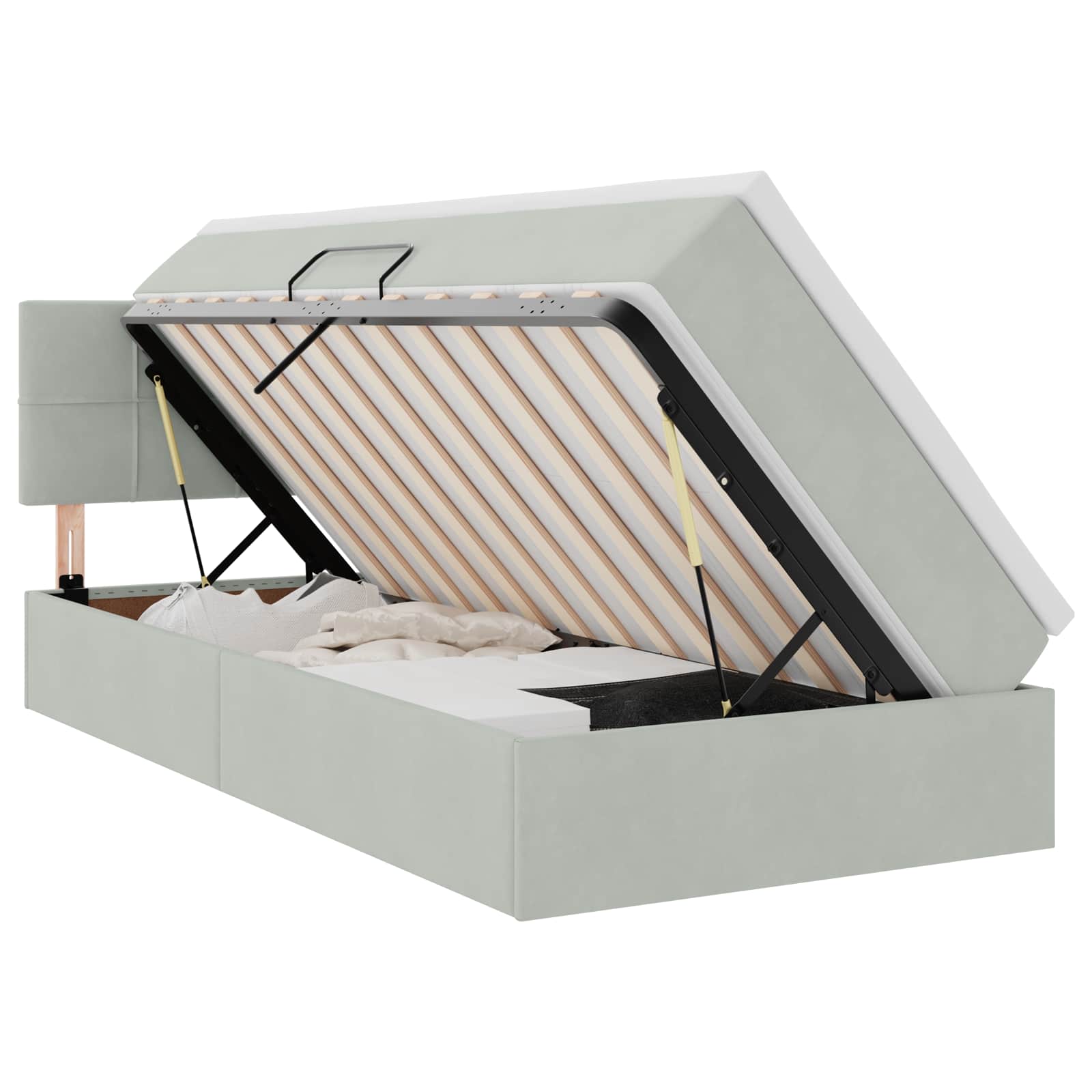 Opslag bed met matras met opslag Lichtgrijs 90 x 200 cm Fluweel is nu te koop bij PeponiXL, paradijselijk wonen!