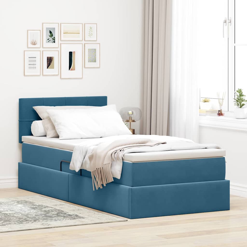 Opslag bed met matras Donkerblauw 100 x 200 cm Fluweel is nu te koop bij PeponiXL, paradijselijk wonen!