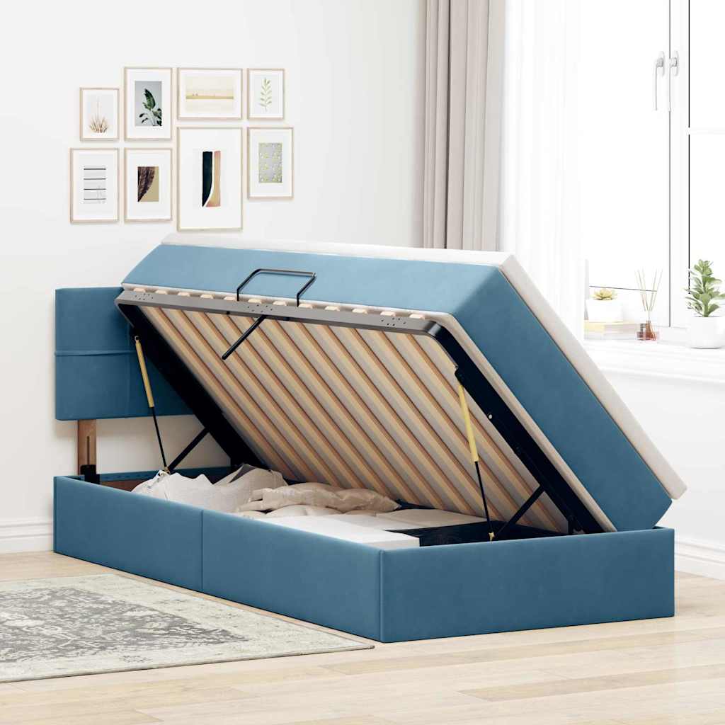 Opslag bed met matras Donkerblauw 100 x 200 cm Fluweel is nu te koop bij PeponiXL, paradijselijk wonen!