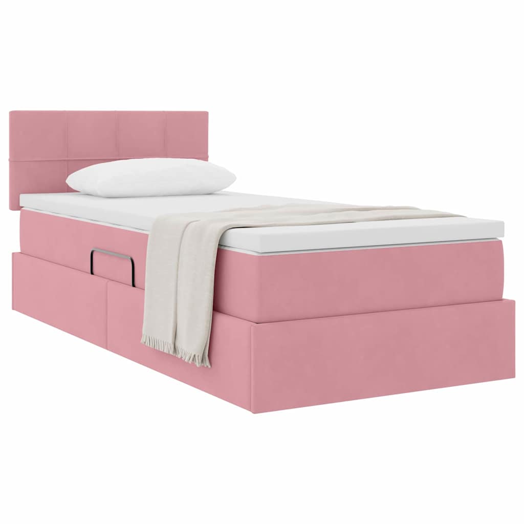 Opslag bed met matras met hoofdeinde Roze 100 x 200 cm Fluweel is nu te koop bij PeponiXL, paradijselijk wonen!