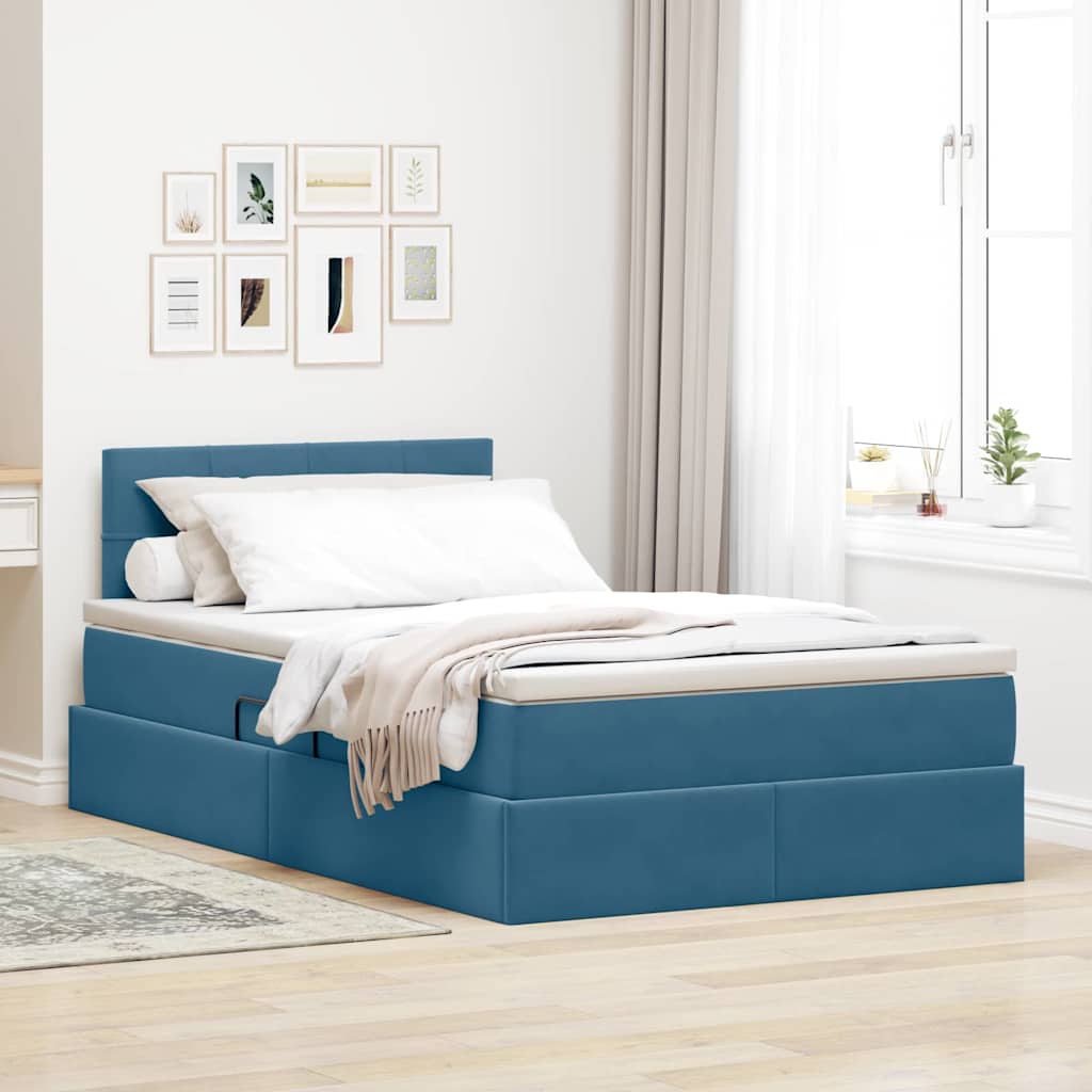 Opslag bed met matras met hoofdeinde Blauw 120 x 190 cm Fluweel is nu te koop bij PeponiXL, paradijselijk wonen!