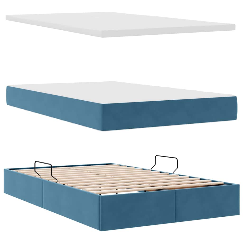Opslag bed met matras met hoofdeinde Blauw 120 x 190 cm Fluweel is nu te koop bij PeponiXL, paradijselijk wonen!