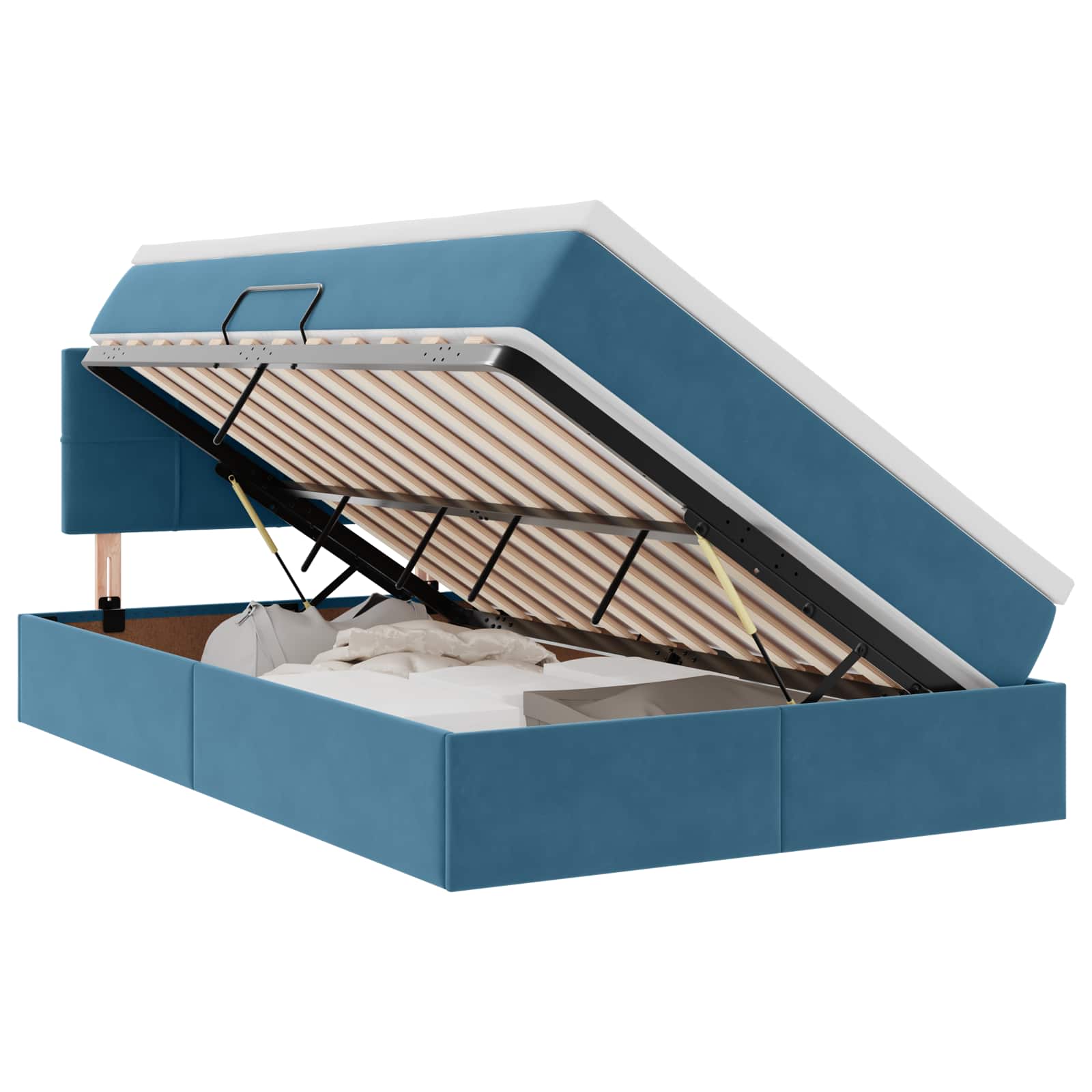 Opslag bed met matras Donkerblauw 120 x 200 cm Fluweel is nu te koop bij PeponiXL, paradijselijk wonen!