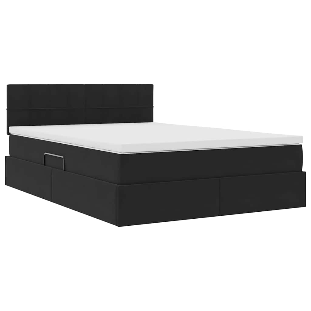 Opslag bed met matras met hoofdeinde Zwart 140 x 190 cm Fluweel is nu te koop bij PeponiXL, paradijselijk wonen!