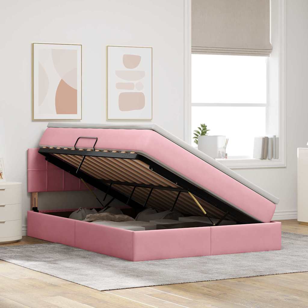 Opslag bed met matras met hoofdeinde Roze 140 x 200 cm Fluweel is nu te koop bij PeponiXL, paradijselijk wonen!