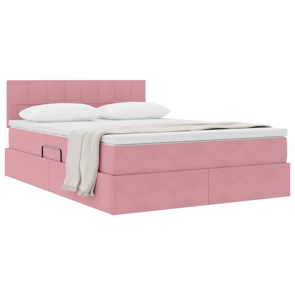 Opslag bed met matras met hoofdeinde Roze 140 x 200 cm Fluweel is nu te koop bij PeponiXL, paradijselijk wonen!