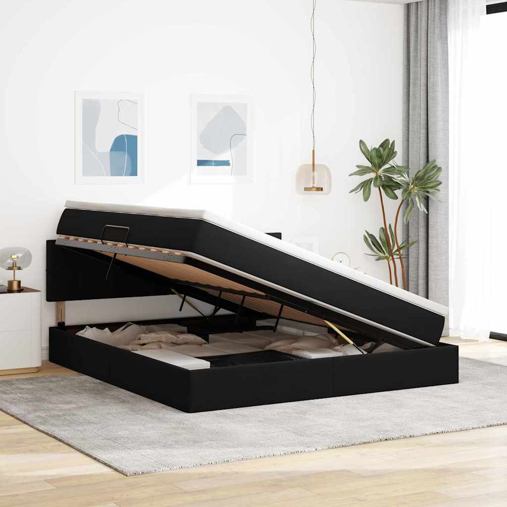Opslag bed met matras met hoofdeinde Zwart 160 x 200 cm Fluweel is nu te koop bij PeponiXL, paradijselijk wonen!