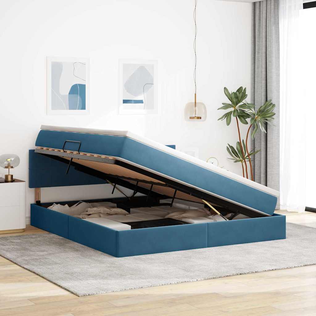 Opslag bed met matras Donkerblauw 160 x 200 cm Fluweel is nu te koop bij PeponiXL, paradijselijk wonen!