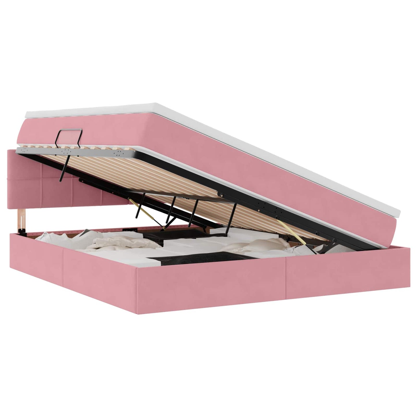 Opslag bed met matras met hoofdeinde Roze 160 x 200 cm Fluweel is nu te koop bij PeponiXL, paradijselijk wonen!