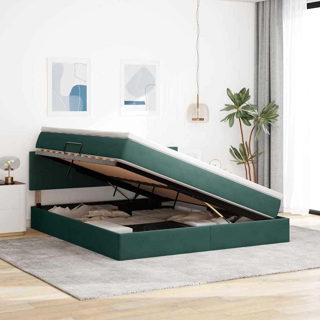 Opslag bed met matras Donkergroen 180 x 200 cm Fluweel is nu te koop bij PeponiXL, paradijselijk wonen!