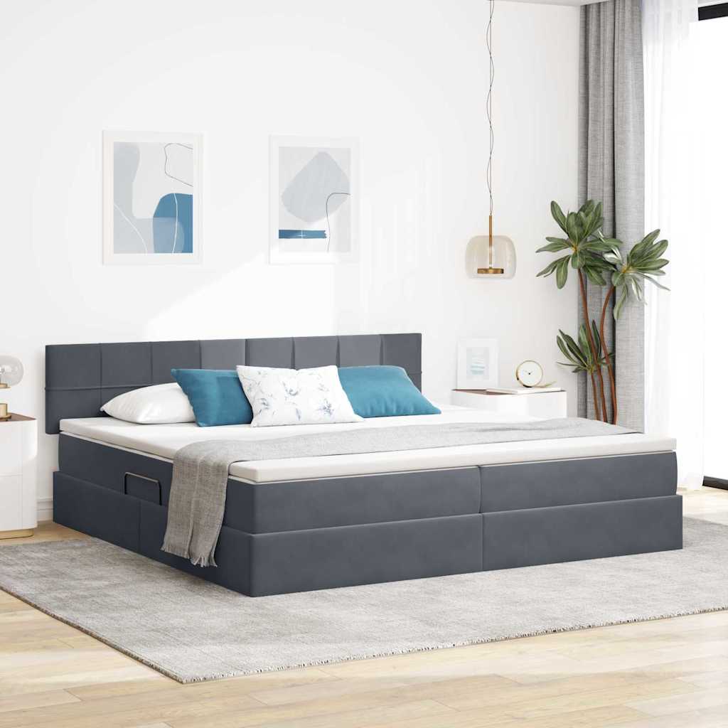 Opslag bed met matras Donkergrijs 200 x 200 cm Fluweel is nu te koop bij PeponiXL, paradijselijk wonen!