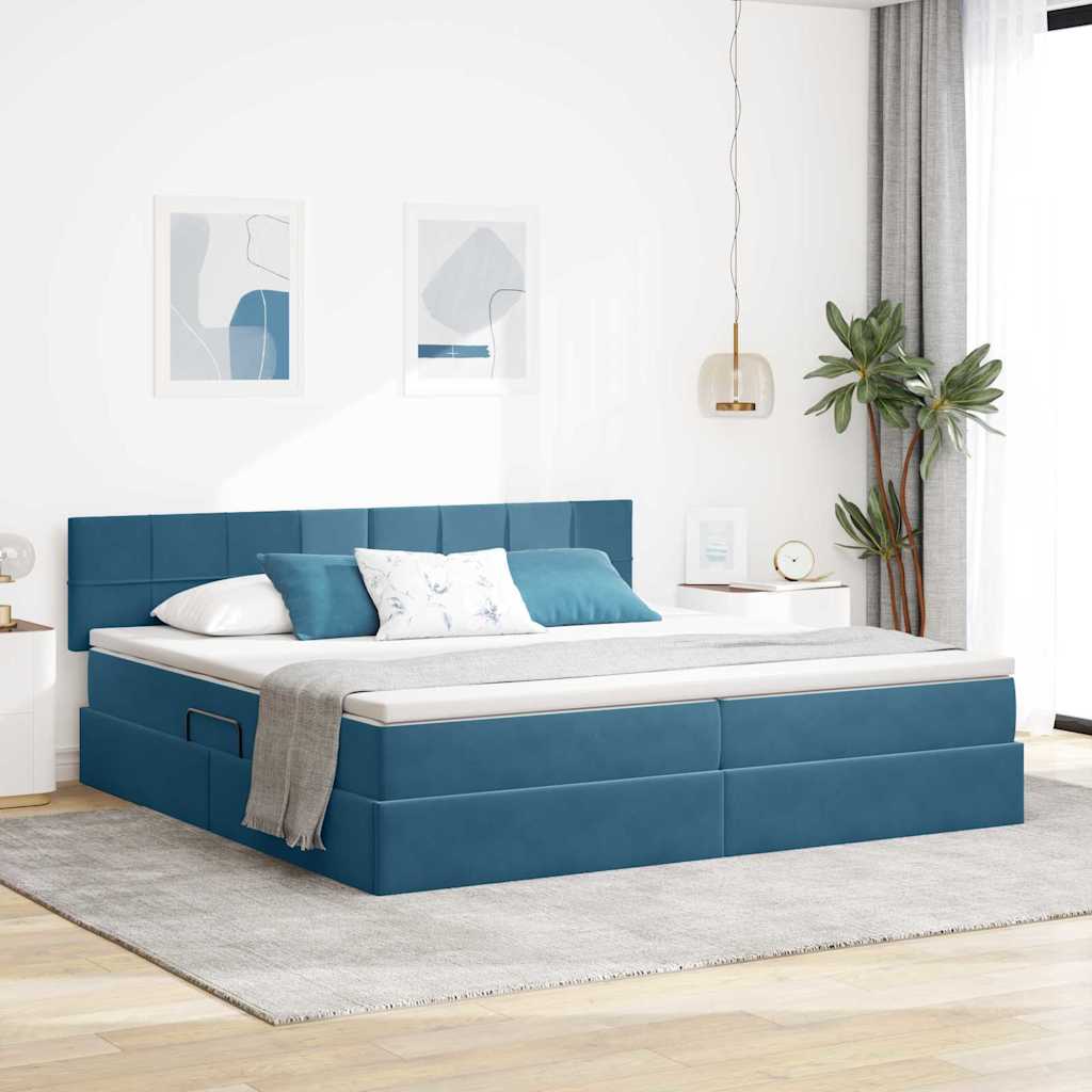 Opslag bed met matras Donkerblauw 200 x 200 cm Fluweel is nu te koop bij PeponiXL, paradijselijk wonen!