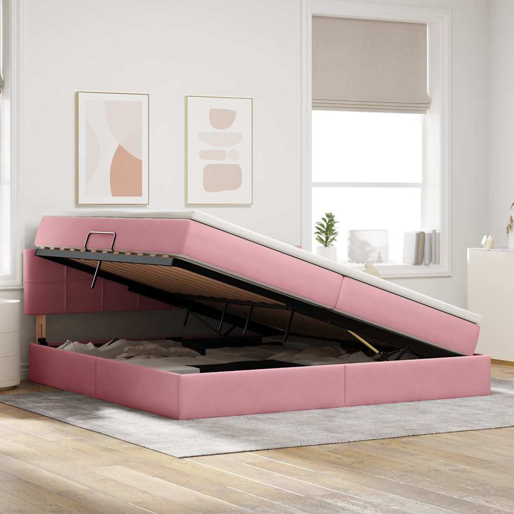 Opslag bed met matras met hoofdeinde Roze 200 x 200 cm Fluweel is nu te koop bij PeponiXL, paradijselijk wonen!