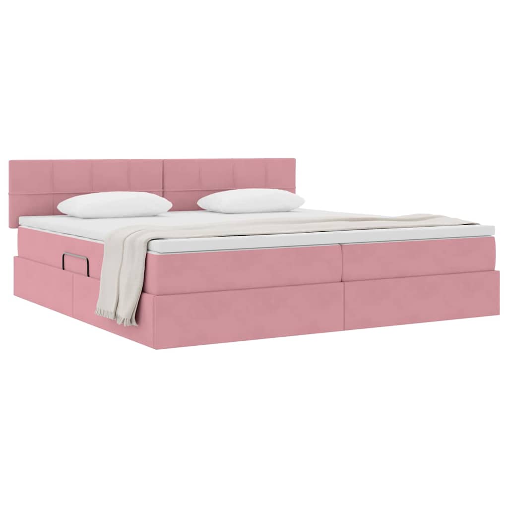 Opslag bed met matras met hoofdeinde Roze 200 x 200 cm Fluweel is nu te koop bij PeponiXL, paradijselijk wonen!