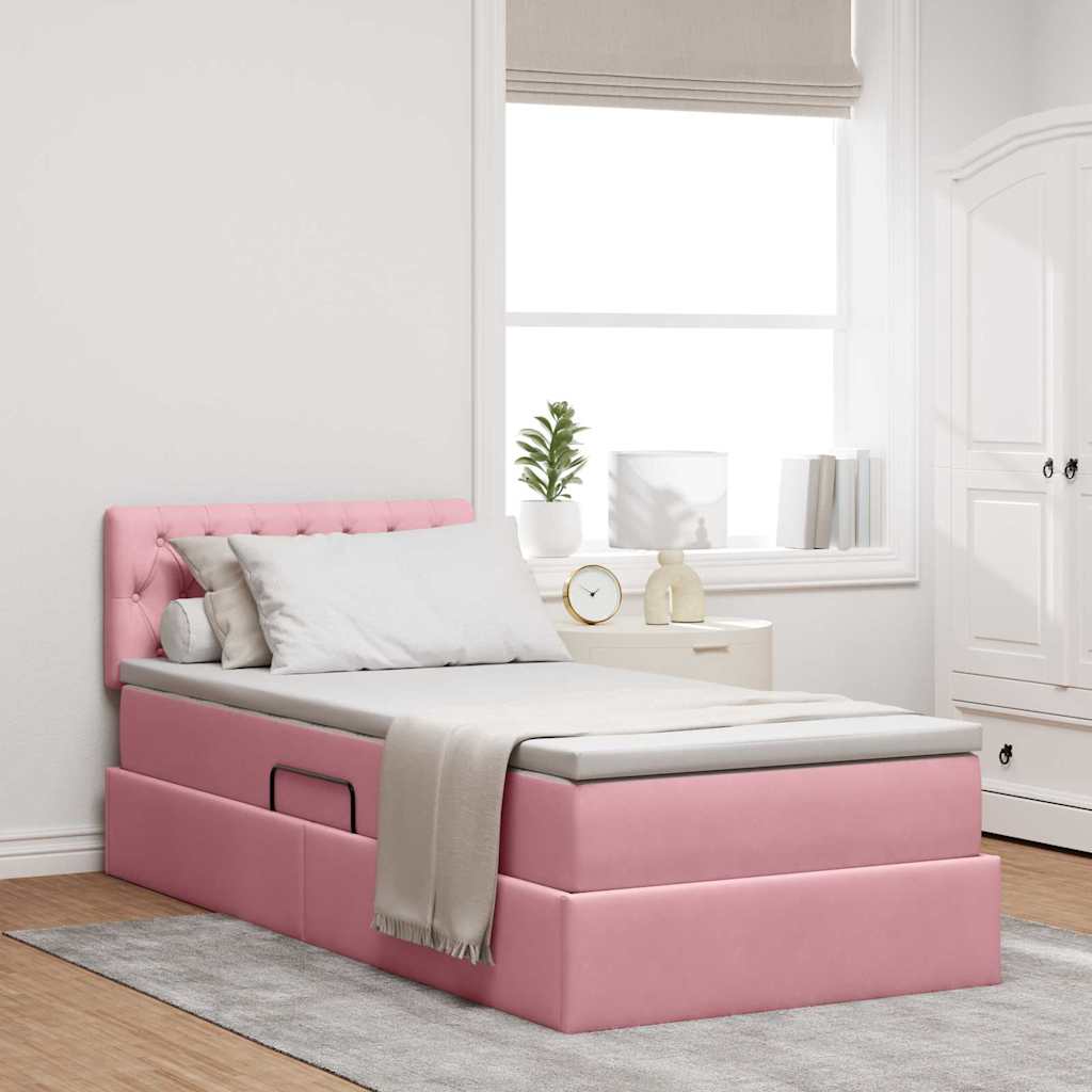 Opslag bed met matras met hoofdeinde Roze 90 x 190 cm Fluweel is nu te koop bij PeponiXL, paradijselijk wonen!