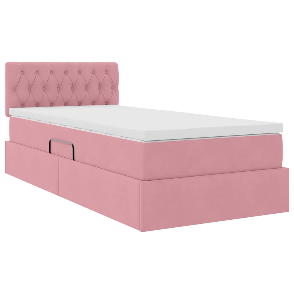 Opslag bed met matras met hoofdeinde Roze 90 x 190 cm Fluweel is nu te koop bij PeponiXL, paradijselijk wonen!