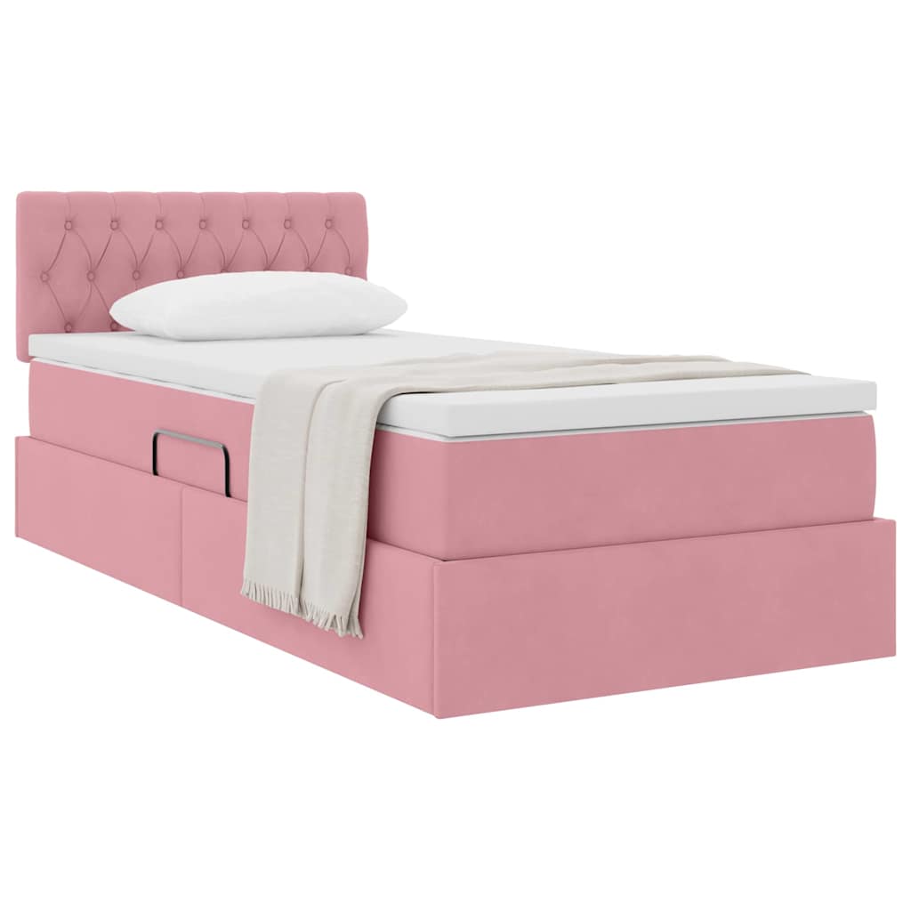 Opslag bed met matras met hoofdeinde Roze 90 x 190 cm Fluweel is nu te koop bij PeponiXL, paradijselijk wonen!