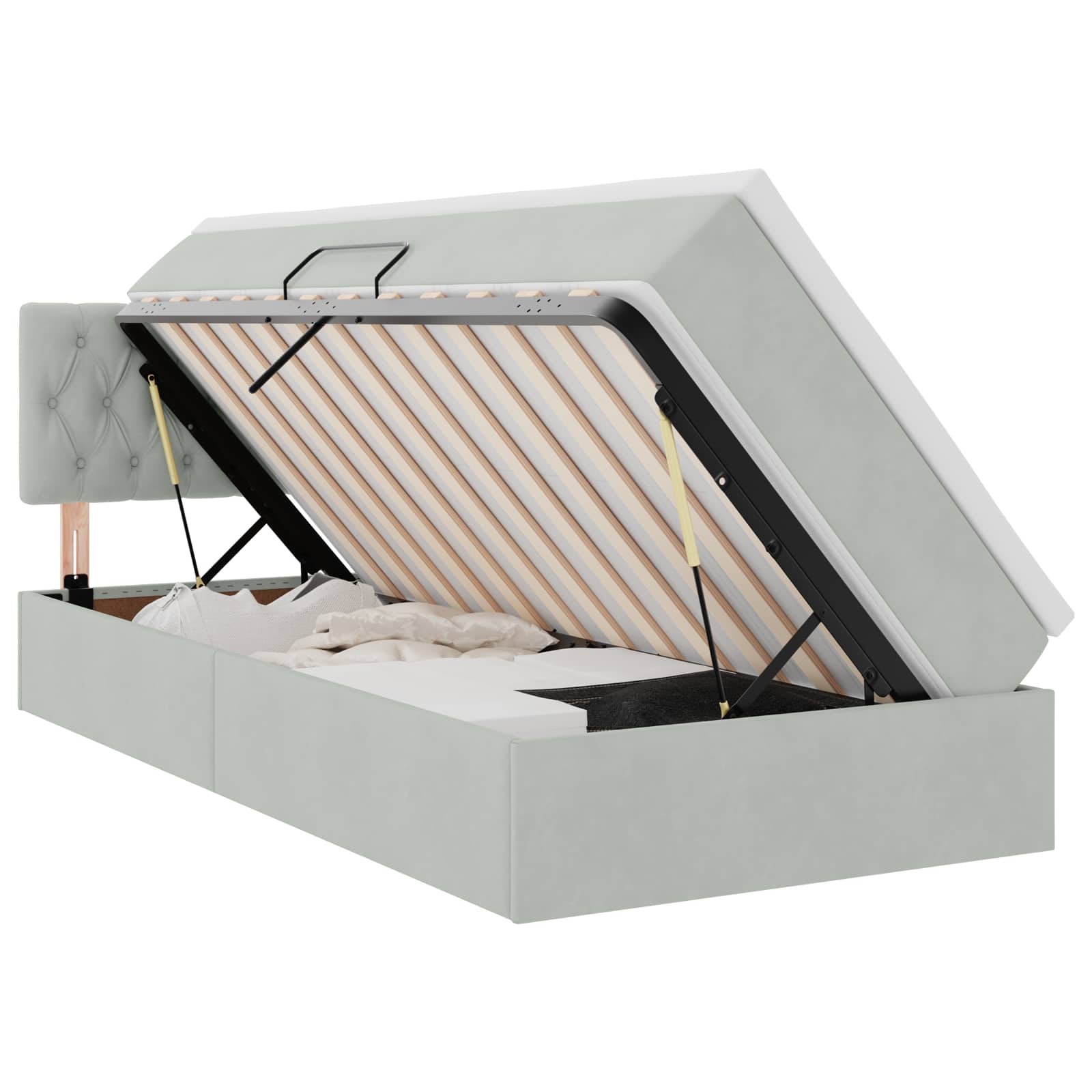 Opslag bed met matras Lichtgrijs 100 x 200 cm Fluweel is nu te koop bij PeponiXL, paradijselijk wonen!