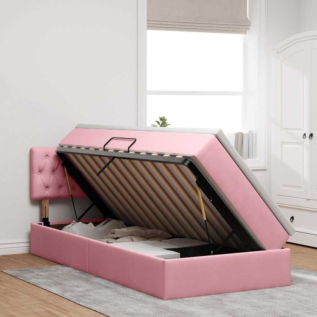Opslag bed met matras met hoofdeinde Roze 100 x 200 cm Fluweel is nu te koop bij PeponiXL, paradijselijk wonen!