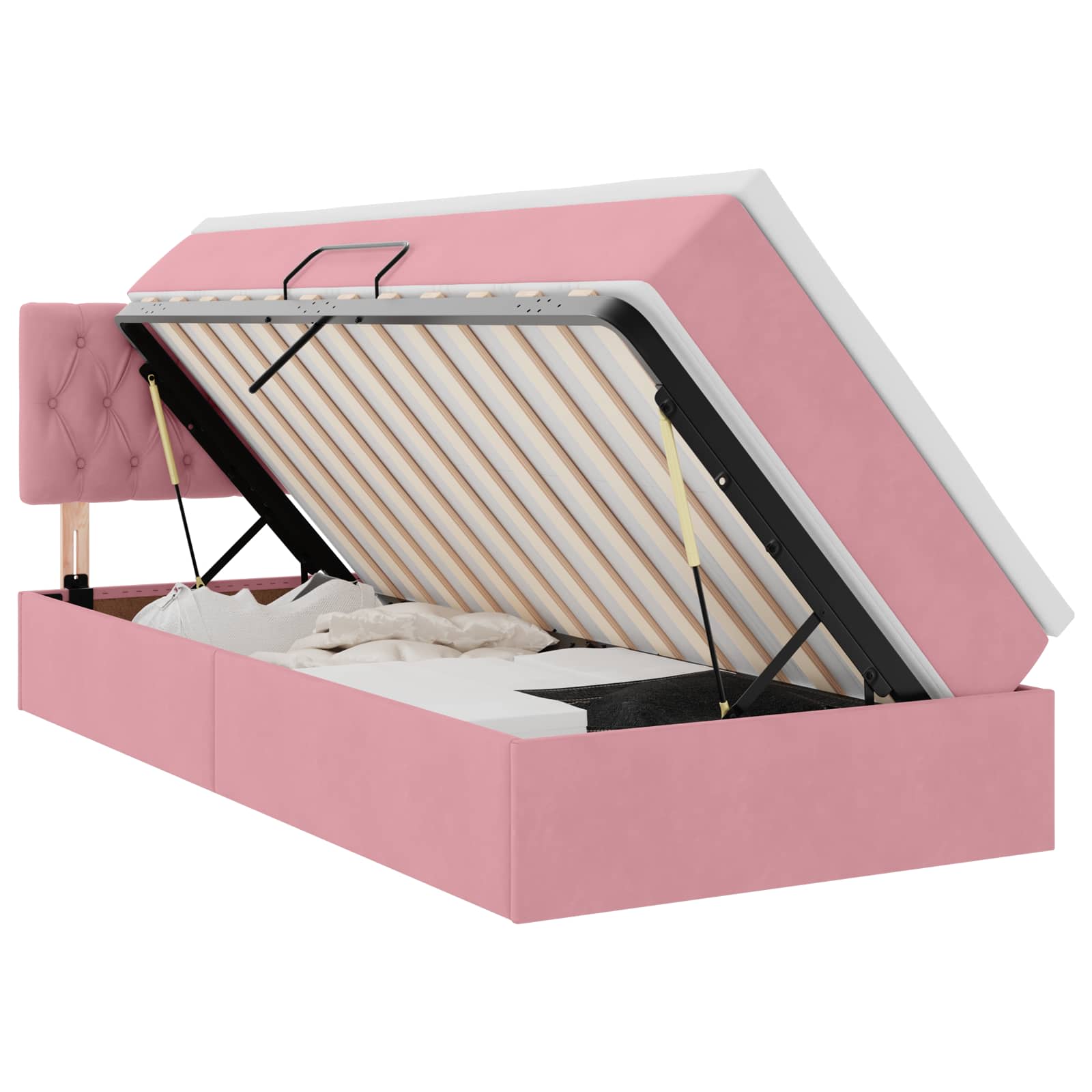 Opslag bed met matras met hoofdeinde Roze 100 x 200 cm Fluweel is nu te koop bij PeponiXL, paradijselijk wonen!