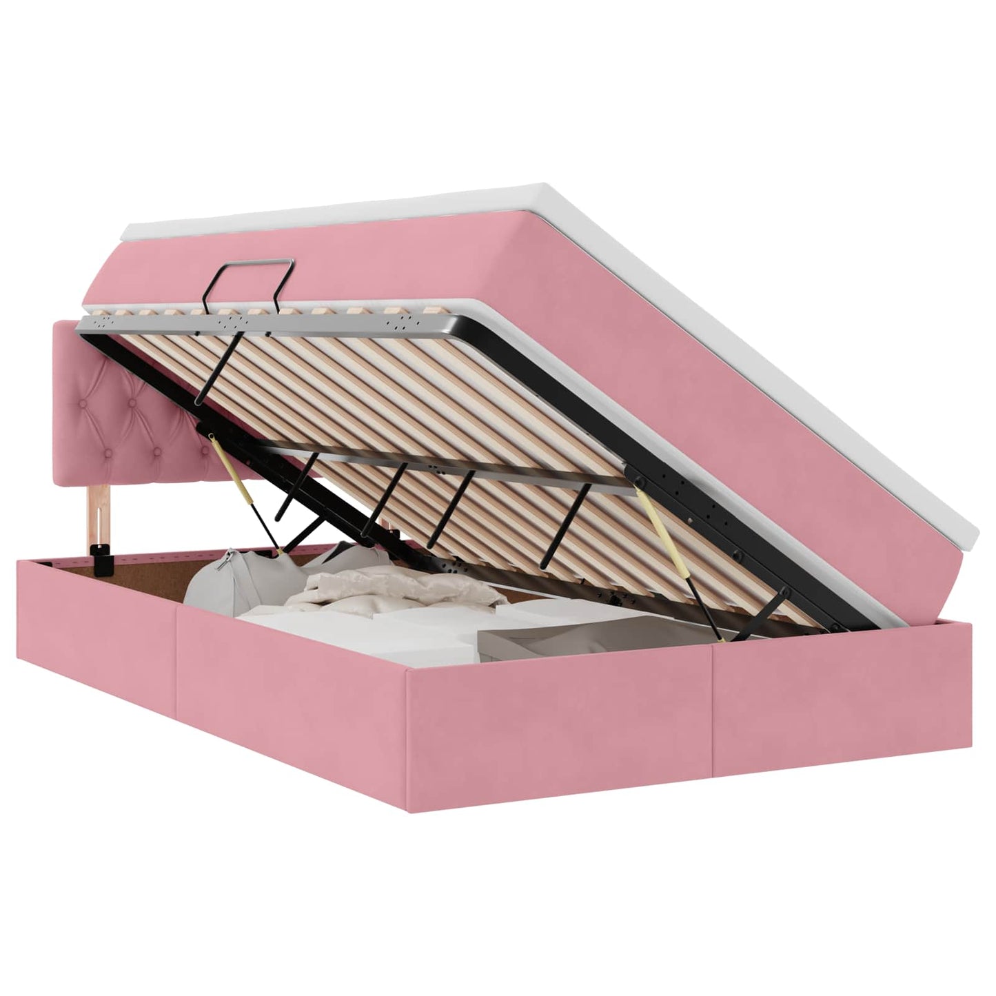 Opslag bed met matras met hoofdeinde Roze 120 x 200 cm Fluweel is nu te koop bij PeponiXL, paradijselijk wonen!
