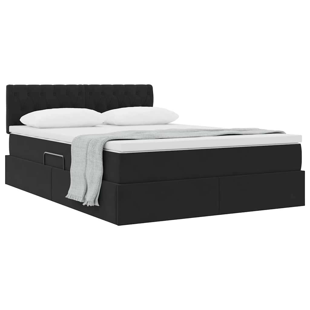 Opslag bed met matras met hoofdeinde Zwart 140 x 190 cm Fluweel is nu te koop bij PeponiXL, paradijselijk wonen!