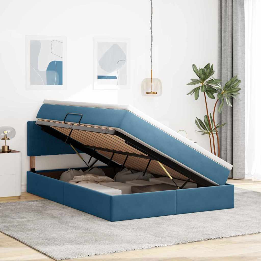 Opslag bed met matras Donkerblauw 140 x 190 cm Fluweel is nu te koop bij PeponiXL, paradijselijk wonen!