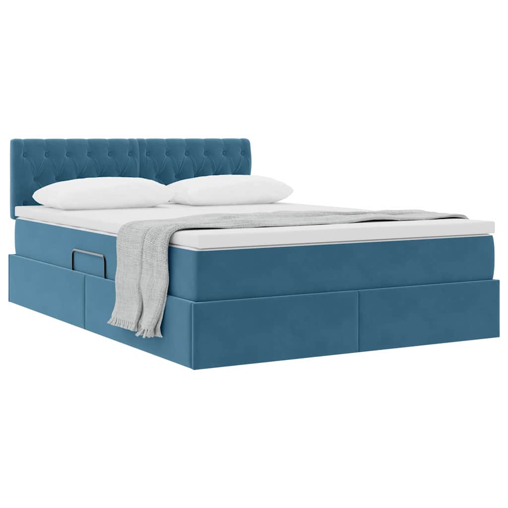 Opslag bed met matras Donkerblauw 140 x 190 cm Fluweel is nu te koop bij PeponiXL, paradijselijk wonen!