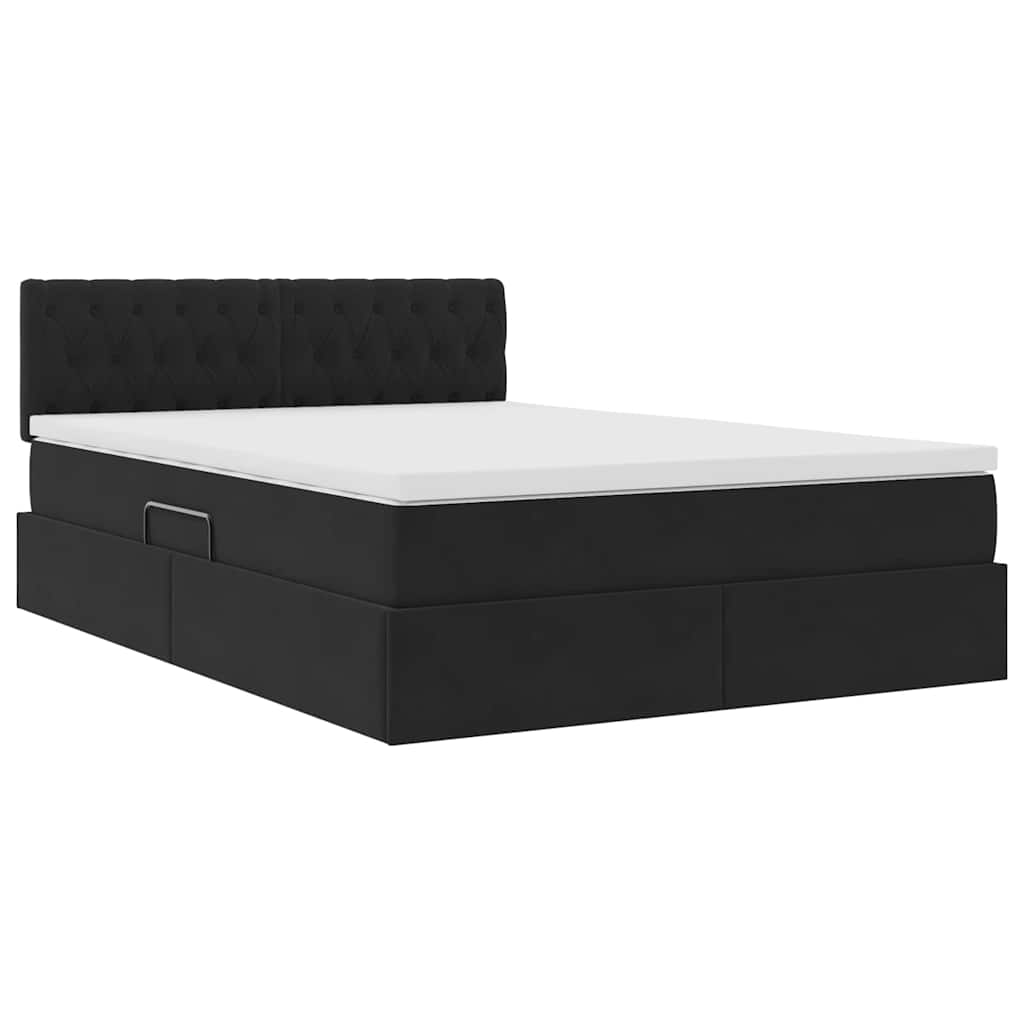 Opslag bed met matras met hoofdeinde Zwart 140 x 200 cm Fluweel is nu te koop bij PeponiXL, paradijselijk wonen!