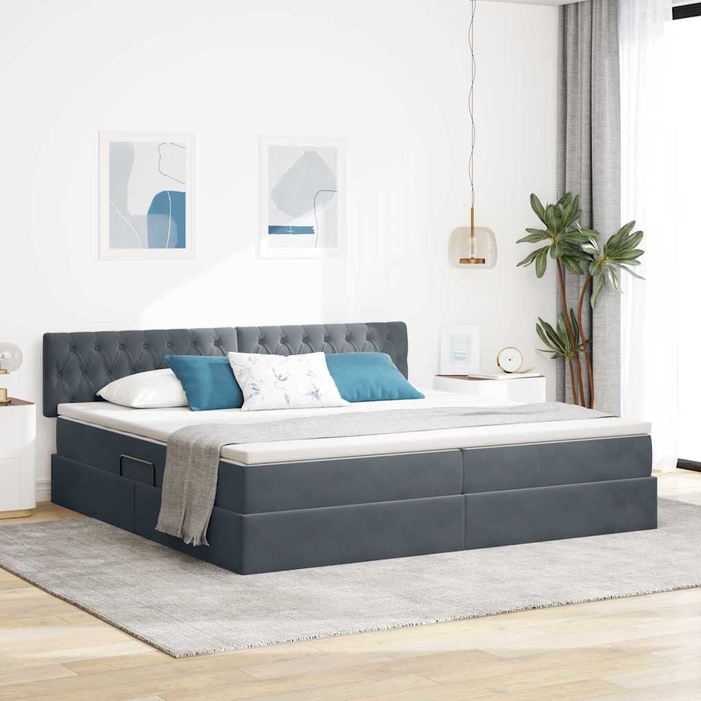 Opslag bed met matras Donkergrijs 200 x 200 cm Fluweel is nu te koop bij PeponiXL, paradijselijk wonen!