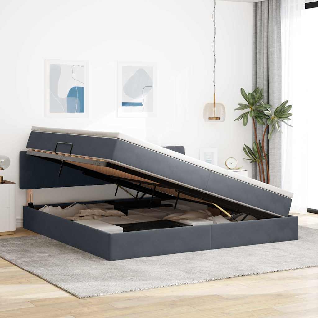 Opslag bed met matras Donkergrijs 200 x 200 cm Fluweel is nu te koop bij PeponiXL, paradijselijk wonen!