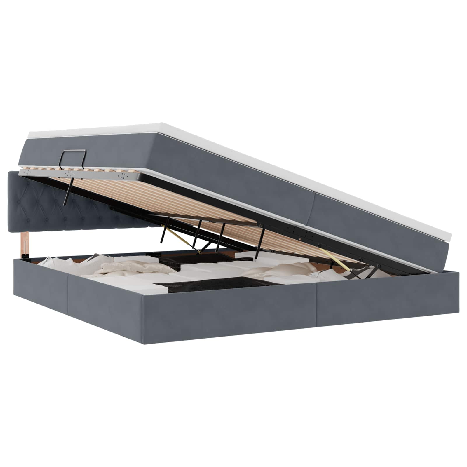 Opslag bed met matras Donkergrijs 200 x 200 cm Fluweel is nu te koop bij PeponiXL, paradijselijk wonen!