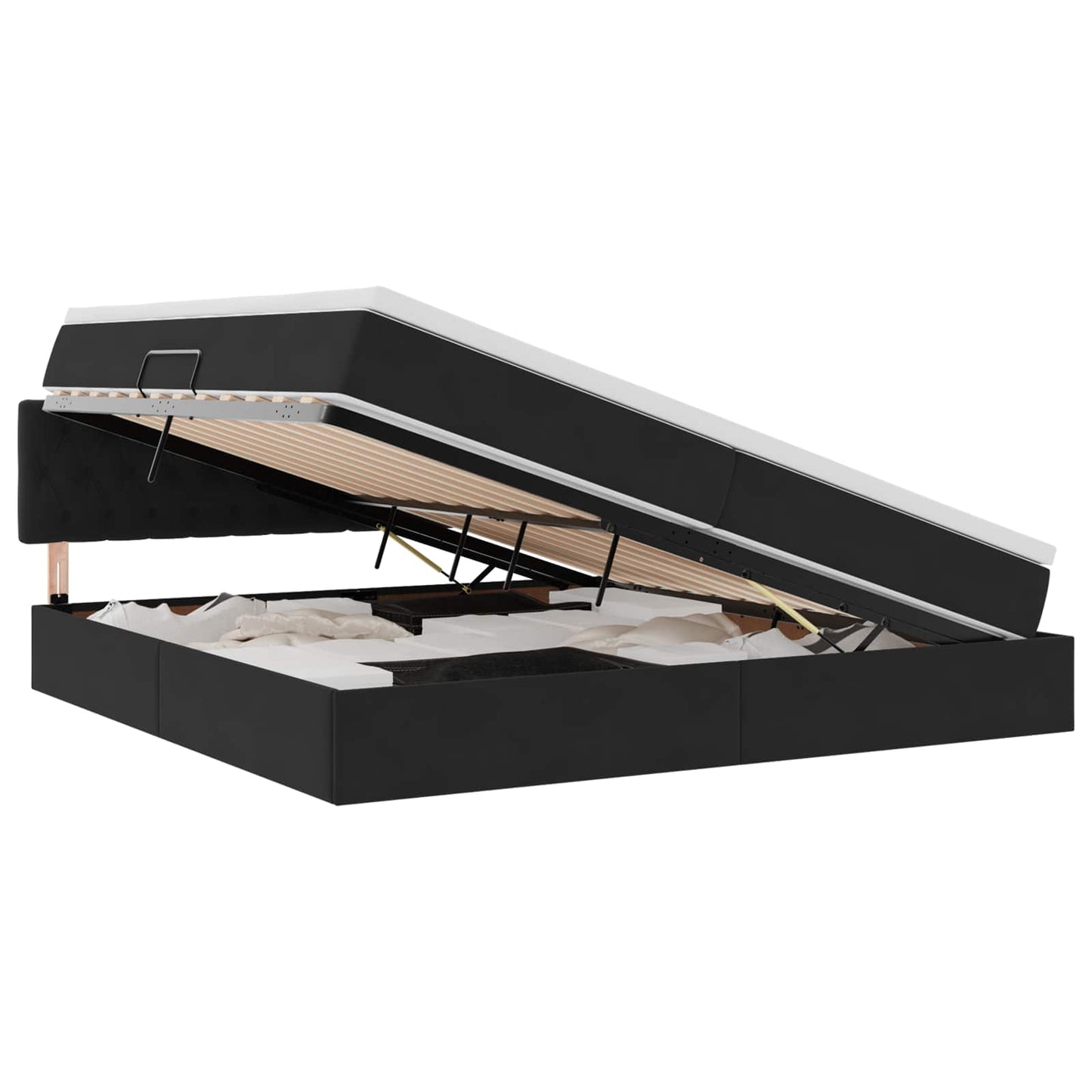 Opslag bed met matras met hoofdeinde Zwart 200 x 200 cm Fluweel is nu te koop bij PeponiXL, paradijselijk wonen!