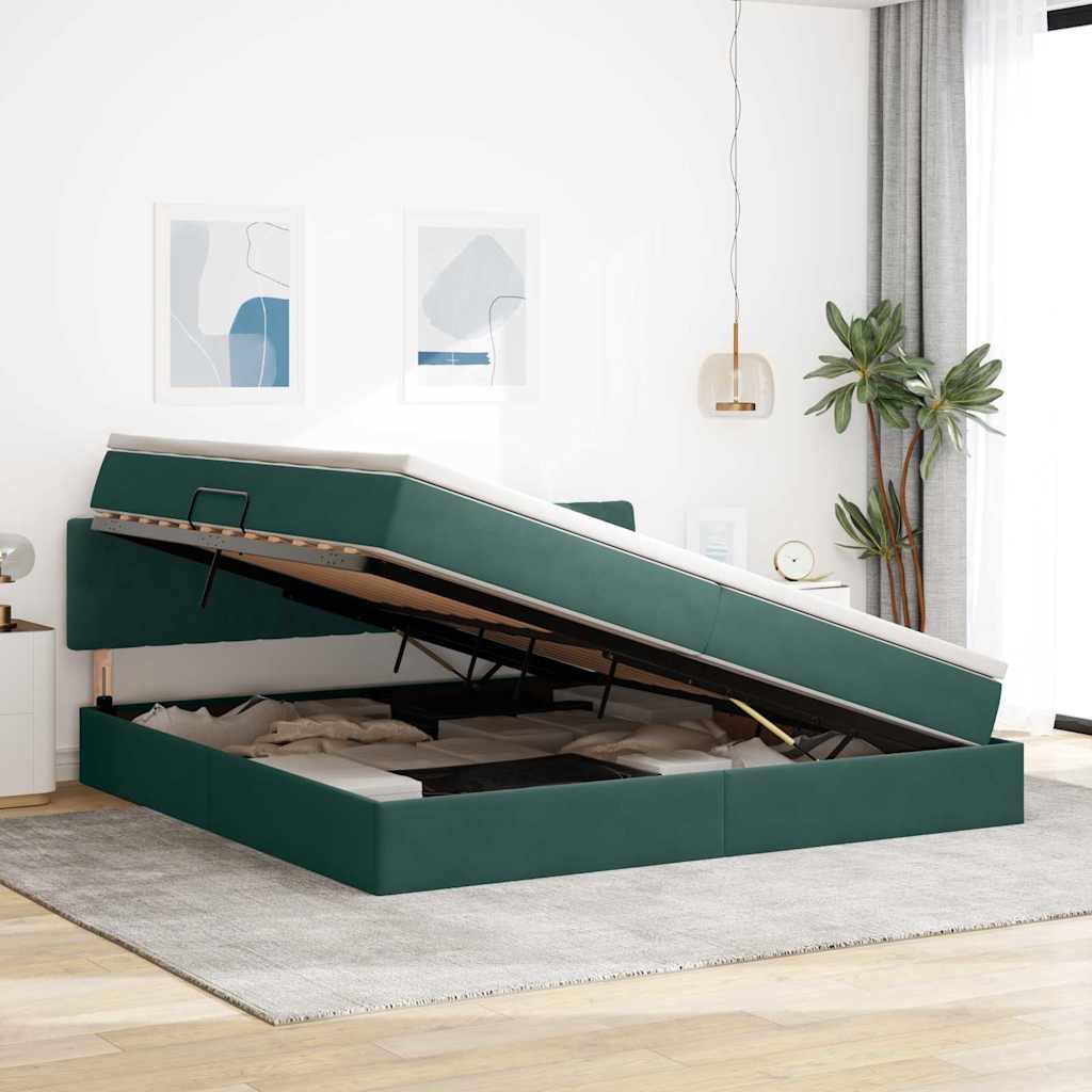 Opslag bed met matras Donkergroen 200 x 200 cm Fluweel is nu te koop bij PeponiXL, paradijselijk wonen!