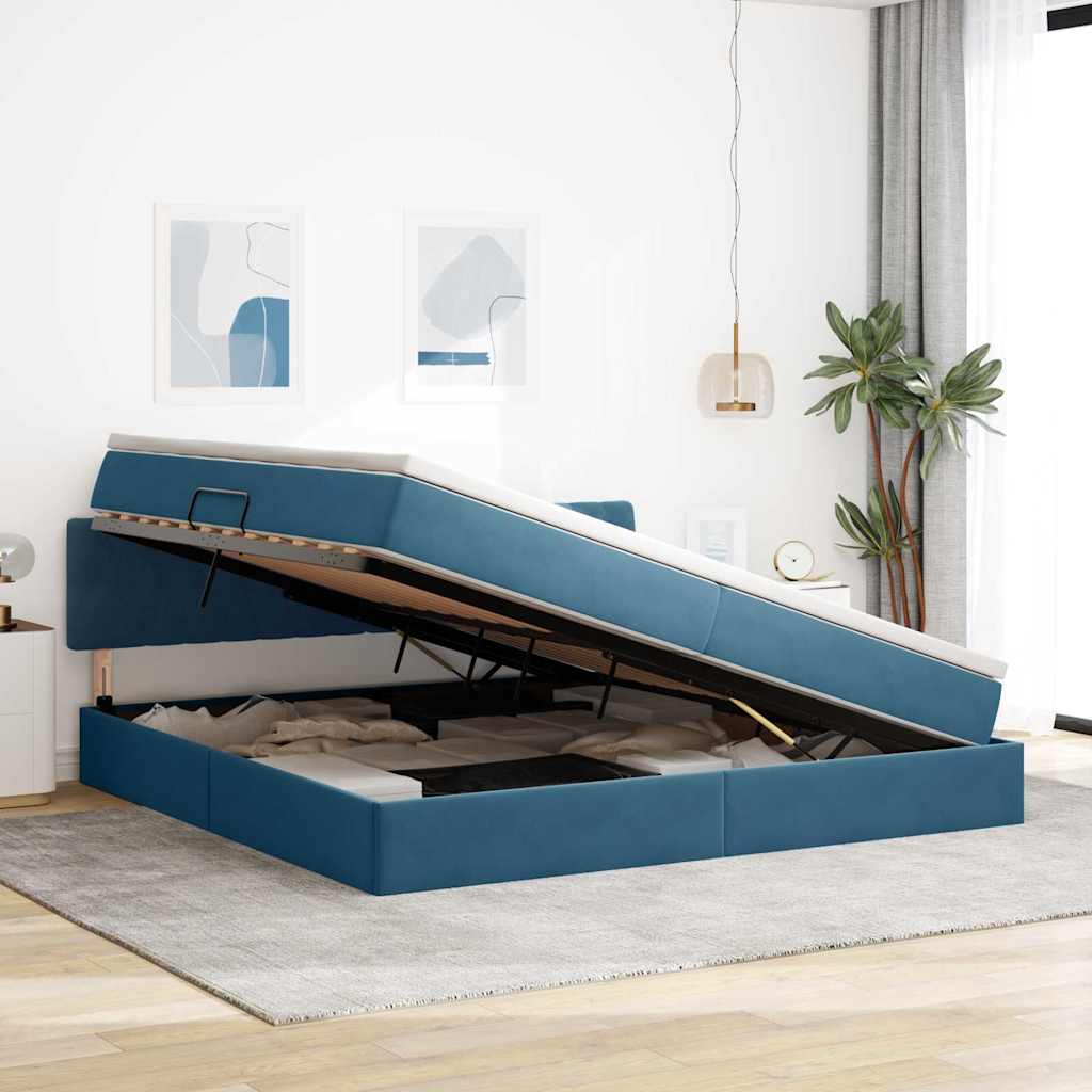 Opslag bed met matras Donkerblauw 200 x 200 cm Fluweel is nu te koop bij PeponiXL, paradijselijk wonen!