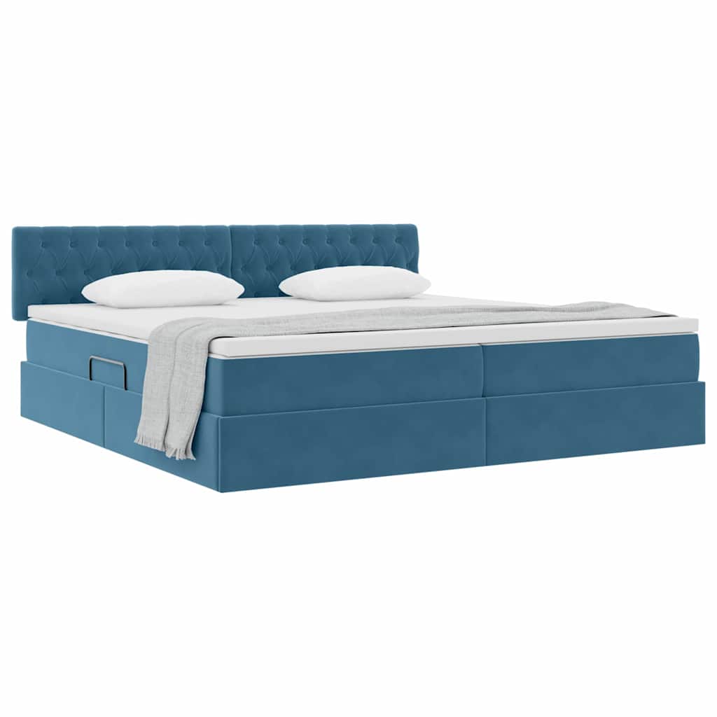Opslag bed met matras Donkerblauw 200 x 200 cm Fluweel is nu te koop bij PeponiXL, paradijselijk wonen!