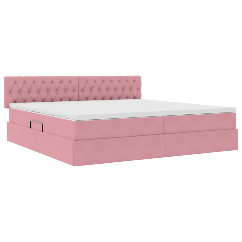 Opslag bed met matras met hoofdeinde Roze 200 x 200 cm Fluweel is nu te koop bij PeponiXL, paradijselijk wonen!