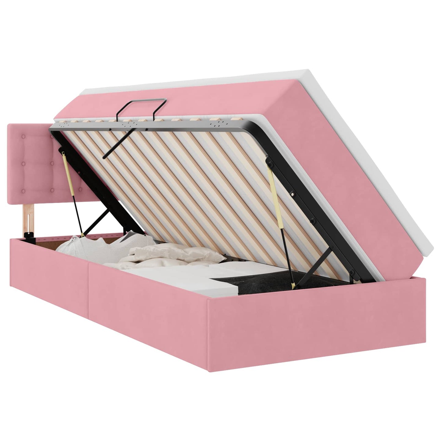 Opslag bed met matras met hoofdeinde Roze 90 x 190 cm Fluweel is nu te koop bij PeponiXL, paradijselijk wonen!
