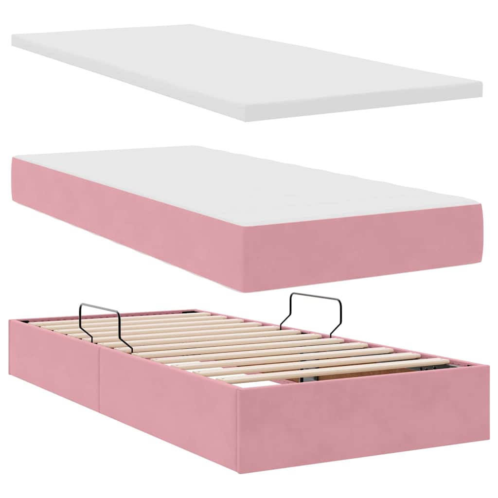 Opslag bed met matras met hoofdeinde Roze 90 x 190 cm Fluweel is nu te koop bij PeponiXL, paradijselijk wonen!