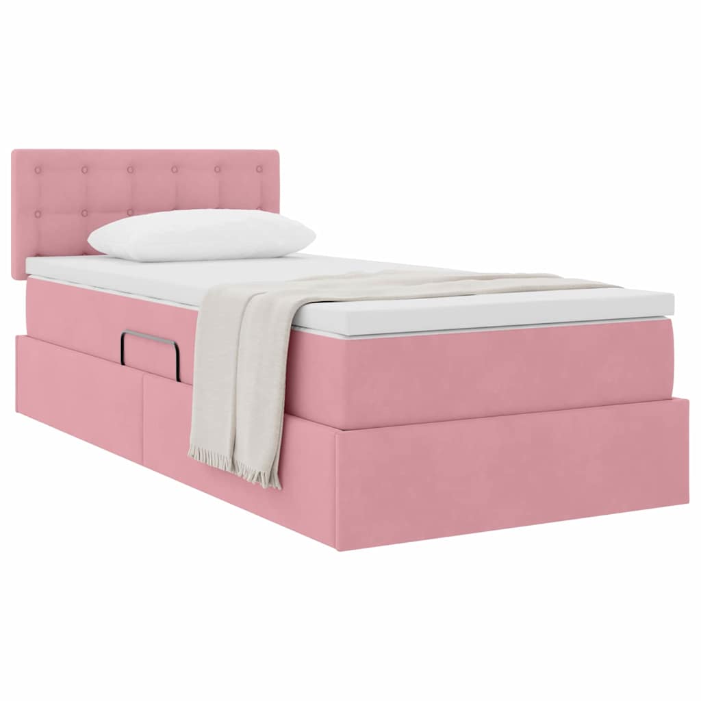 Opslag bed met matras met hoofdeinde Roze 90 x 190 cm Fluweel is nu te koop bij PeponiXL, paradijselijk wonen!