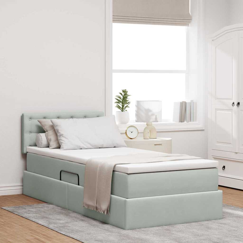 Opslag bed met matras met opslag Lichtgrijs 90 x 200 cm Fluweel is nu te koop bij PeponiXL, paradijselijk wonen!