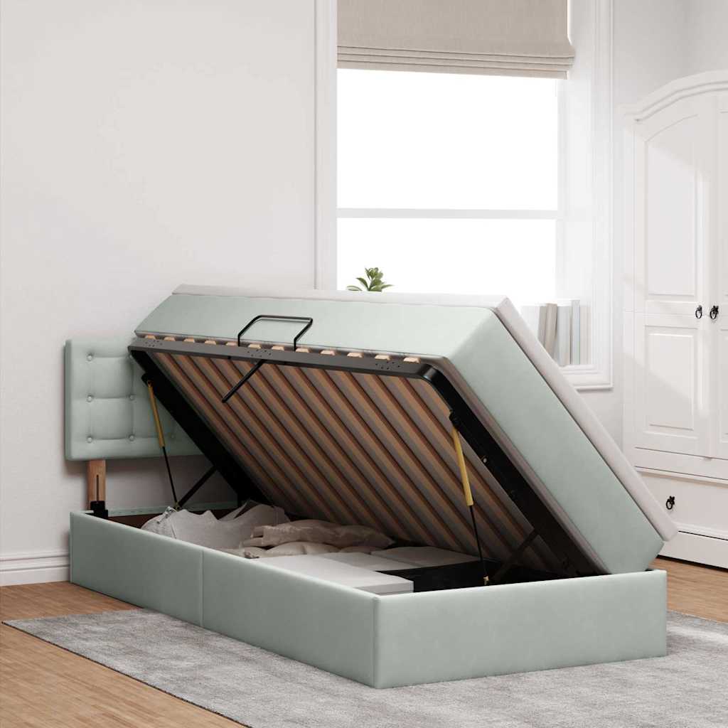 Opslag bed met matras met opslag Lichtgrijs 90 x 200 cm Fluweel is nu te koop bij PeponiXL, paradijselijk wonen!