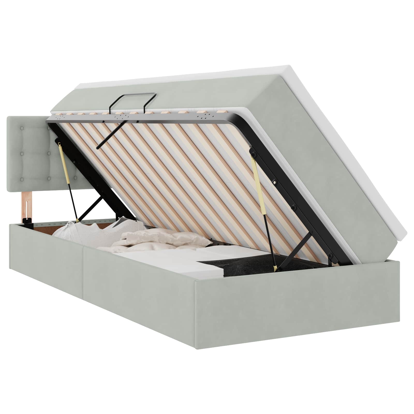 Opslag bed met matras met opslag Lichtgrijs 90 x 200 cm Fluweel is nu te koop bij PeponiXL, paradijselijk wonen!