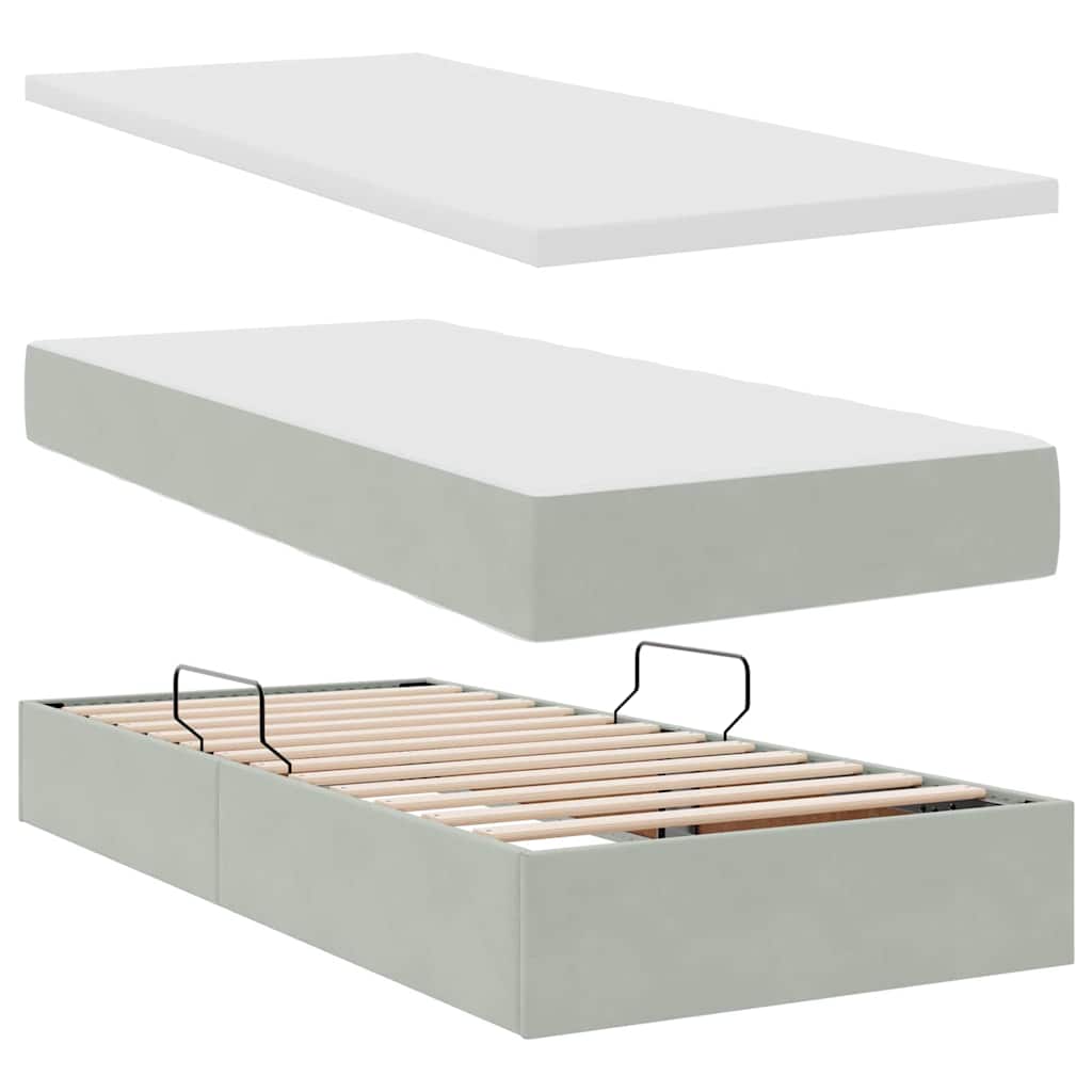 Opslag bed met matras met opslag Lichtgrijs 90 x 200 cm Fluweel is nu te koop bij PeponiXL, paradijselijk wonen!