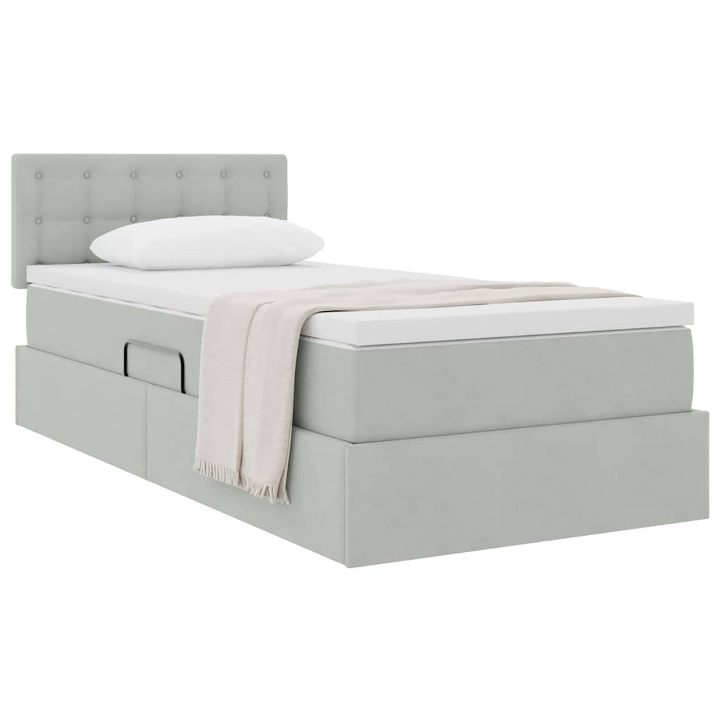 Opslag bed met matras met opslag Lichtgrijs 90 x 200 cm Fluweel is nu te koop bij PeponiXL, paradijselijk wonen!