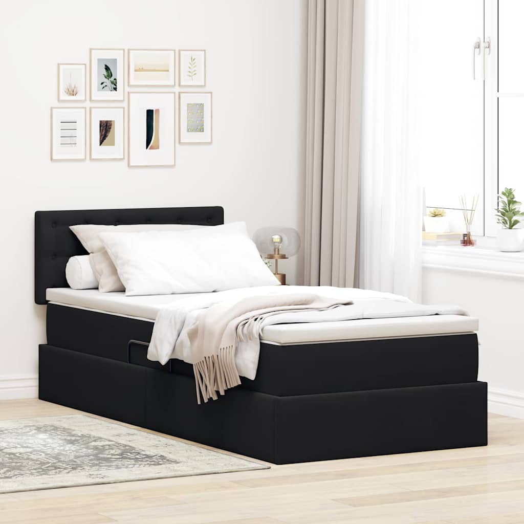 Opslag bed met matras met hoofdeinde Zwart 90 x 200 cm Fluweel is nu te koop bij PeponiXL, paradijselijk wonen!