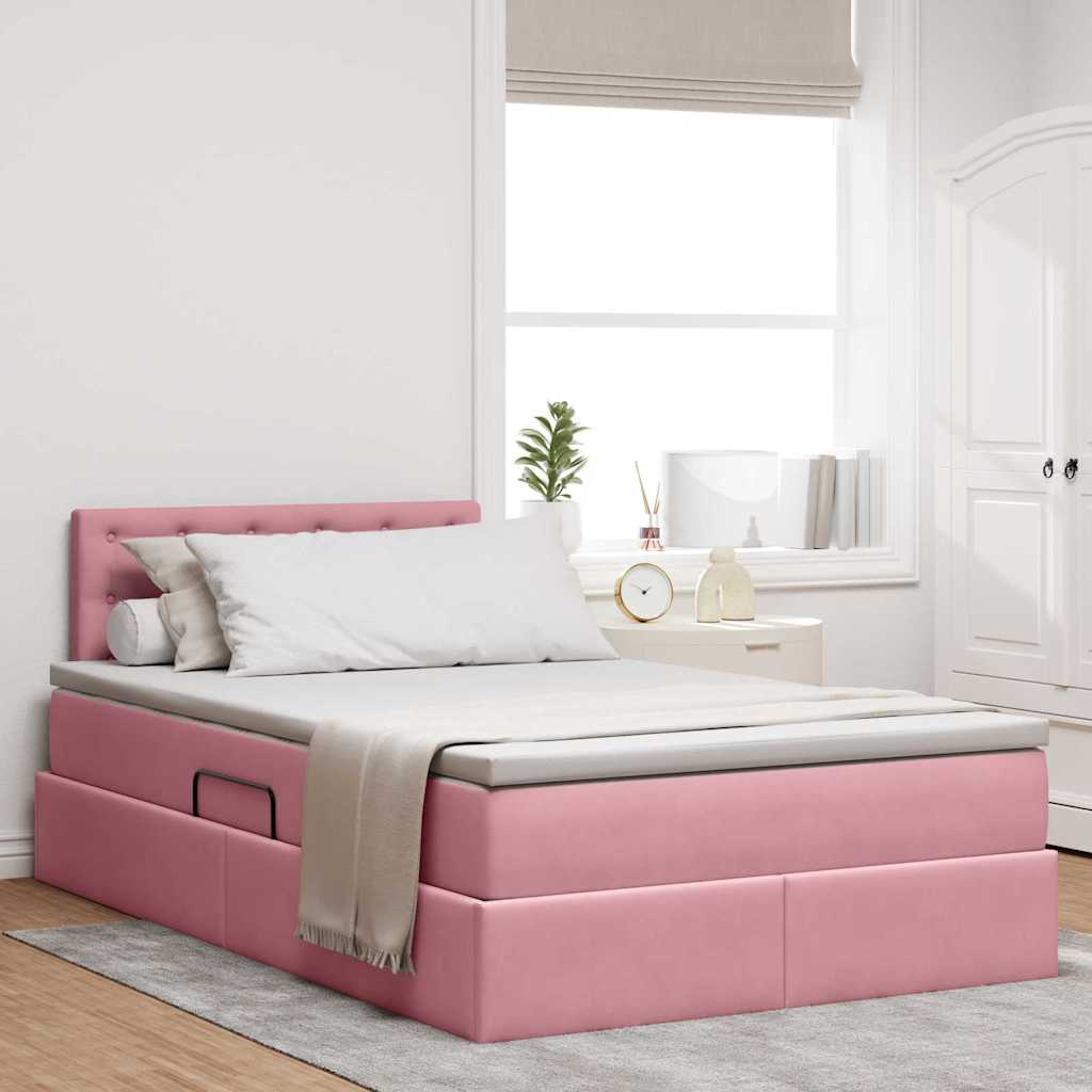 Opslag bed met matras met hoofdeinde Roze 120 x 200 cm Fluweel is nu te koop bij PeponiXL, paradijselijk wonen!